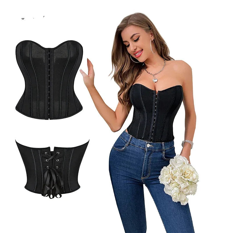 Translucent Gothic Bustier Crop Top Plus Size S-6Xl Burlesque Vintage Lingerie - M