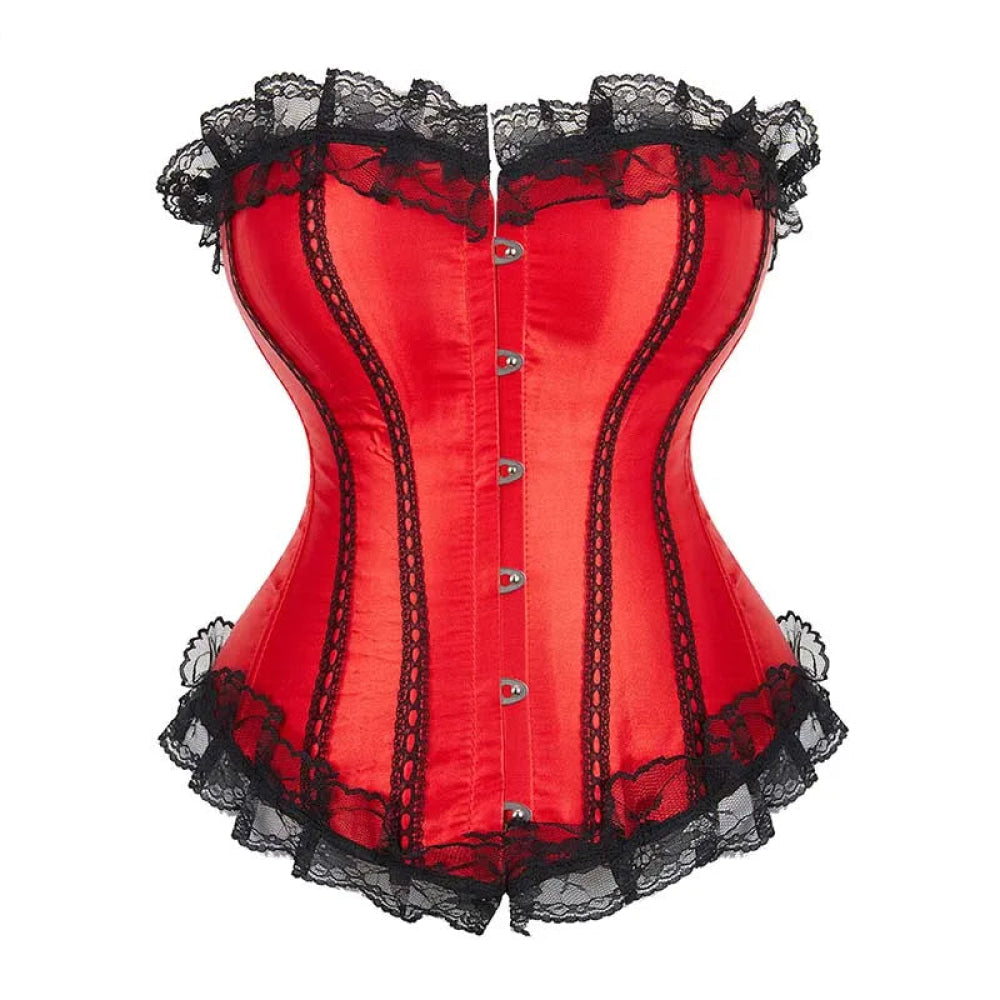 Silk Corselet With Floral Lace Trim Front 6 Busk Closure Plus Size Xs-6Xl Red - Xxxl