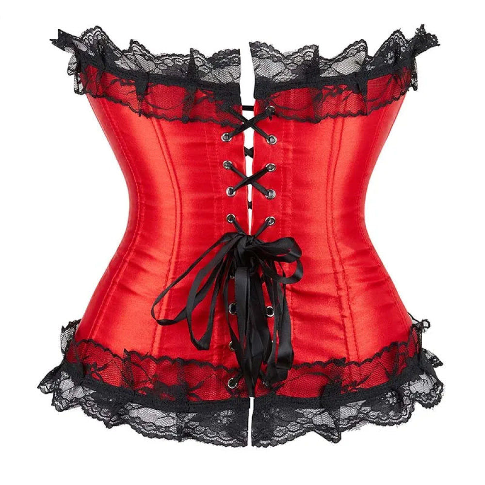 Silk Corselet With Floral Lace Trim Front 6 Busk Closure Plus Size Xs-6Xl Red - 4Xl