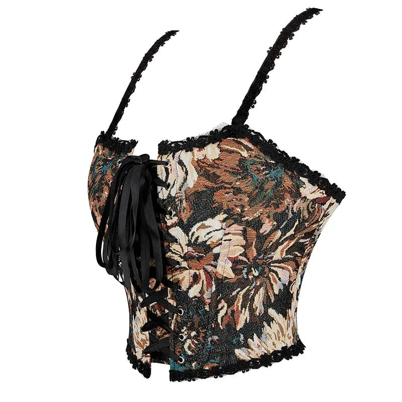 Brown Steampunk Vest Tank Top With Lace And Strap Plus Size S-6Xl - L