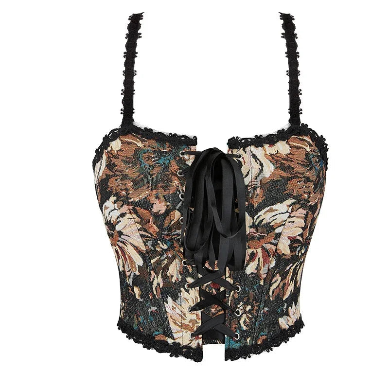 Brown Steampunk Vest Tank Top With Lace And Strap Plus Size S-6Xl - Xxxl
