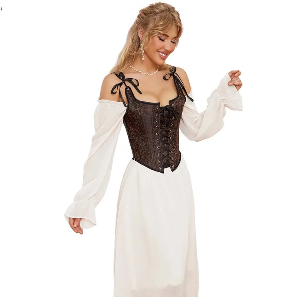Steampunk Retro Bustier Strap Vest Tank Top Coffee Corset Plus Size Xs-6Xl - M