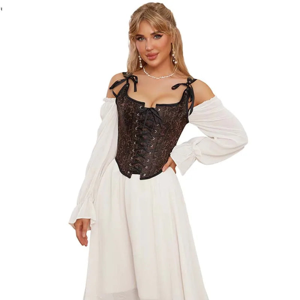 Steampunk Retro Bustier Strap Vest Tank Top Coffee Corset Plus Size Xs-6Xl - M