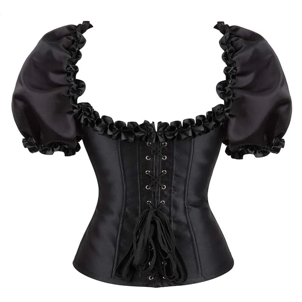 Black Lace-Up Ruffled Corset Bustier Plus Size S-6Xl - 5Xl