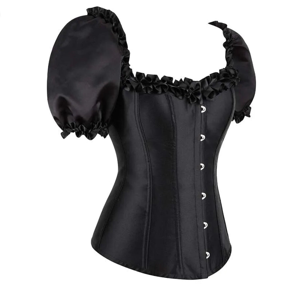 Black Lace-Up Ruffled Corset Bustier Plus Size S-6Xl - Xl