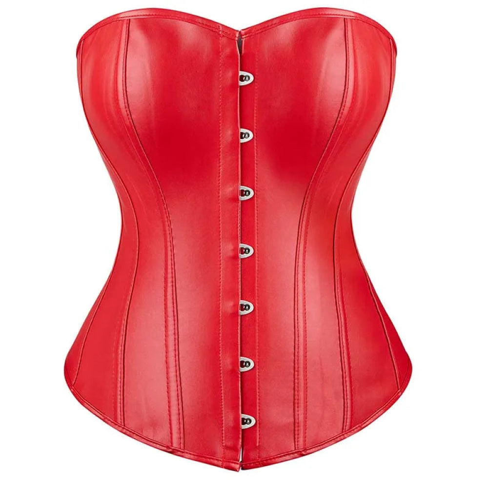 Black Leather Plus Size Corset Slimming S-6Xl Bustier With Lace-Up Boning And Pleated Design - Black - Xxxl