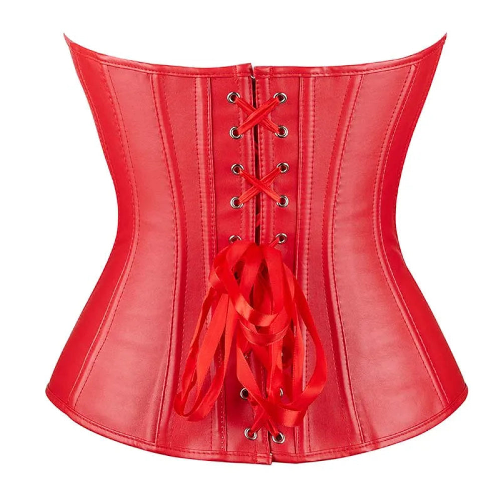 Black Leather Plus Size Corset Slimming S-6Xl Bustier With Lace-Up Boning And Pleated Design - Black - Xxxl