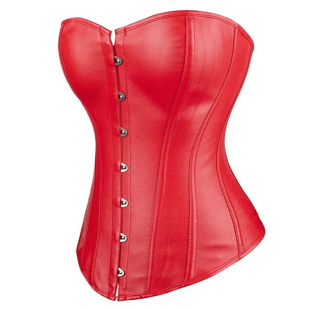 Black Leather Plus Size Corset Slimming S-6Xl Bustier With Lace-Up Boning And Pleated Design - Black - Xxxl