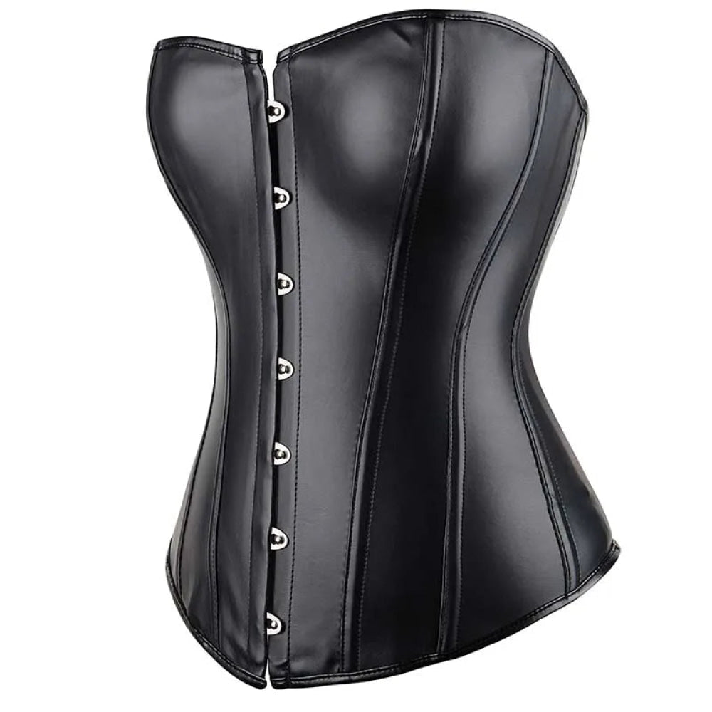 Black Leather Plus Size Corset Slimming S-6Xl Bustier With Lace-Up Boning And Pleated Design - Black - 4Xl