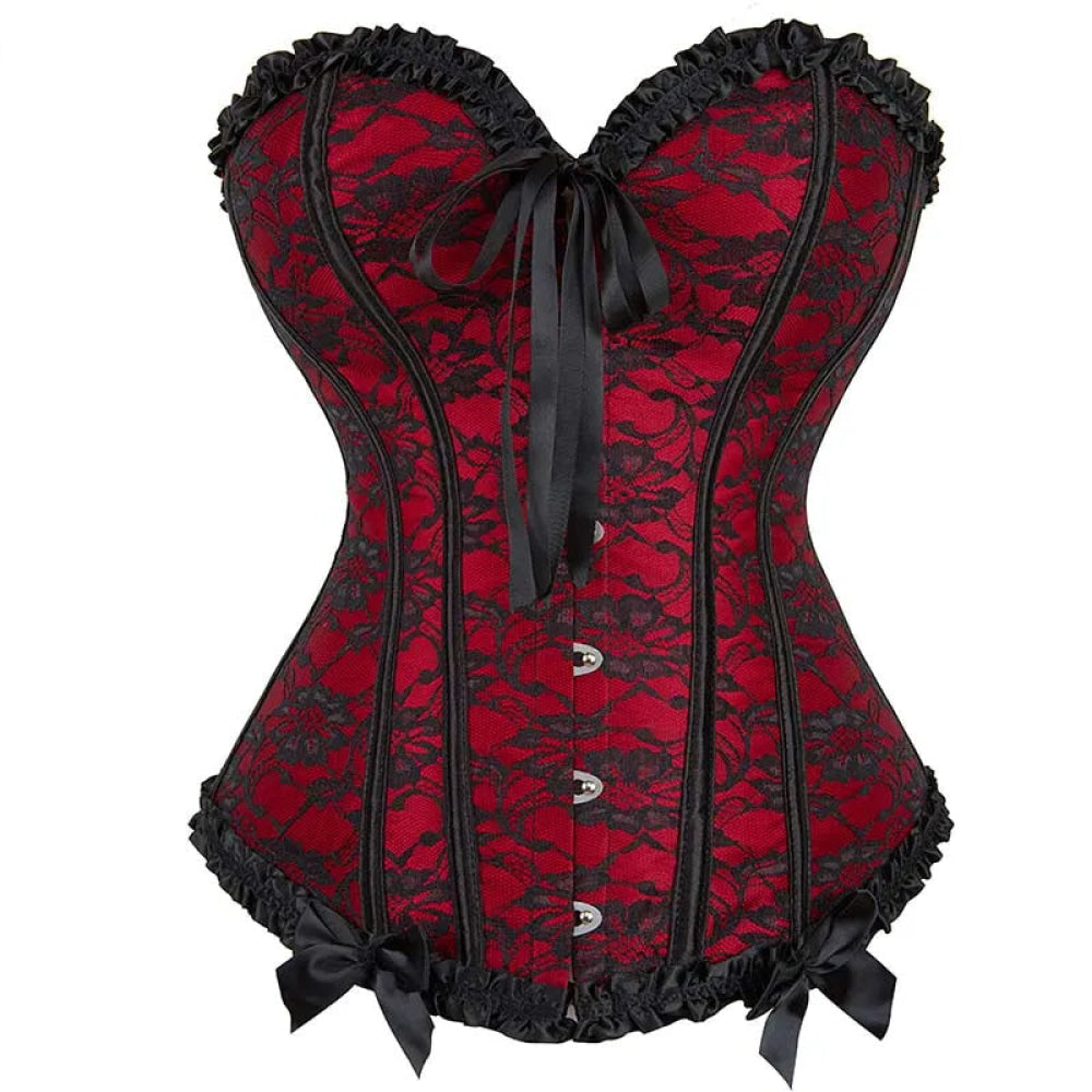 Plus Size Fishbone Corset Lace Up Boned Pleated Vintage Shapewear For Women - L