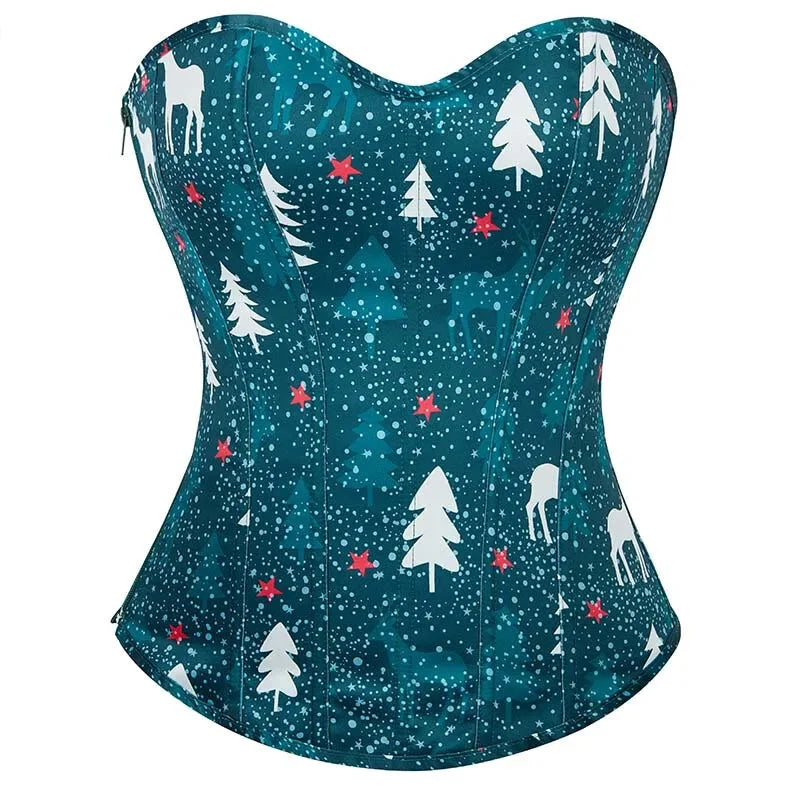 Green Lace-Up Corset Top Fish Bone Support Plus Size Xs-Xl Zip & Lace Closure - Xs