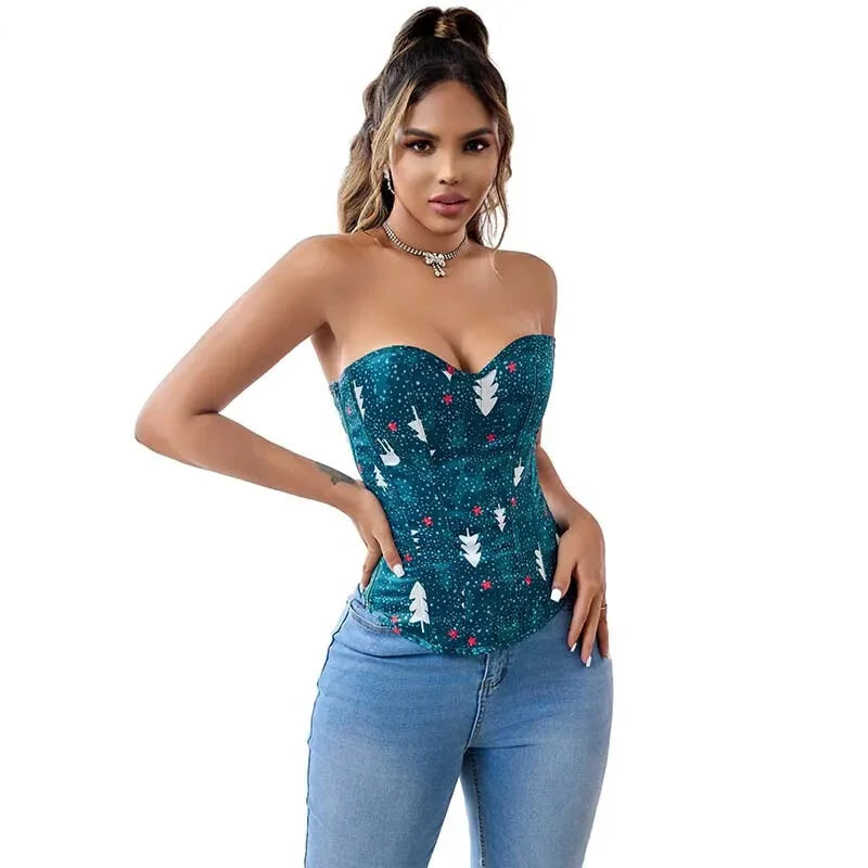Green Lace-Up Corset Top Fish Bone Support Plus Size Xs-Xl Zip & Lace Closure - Xs