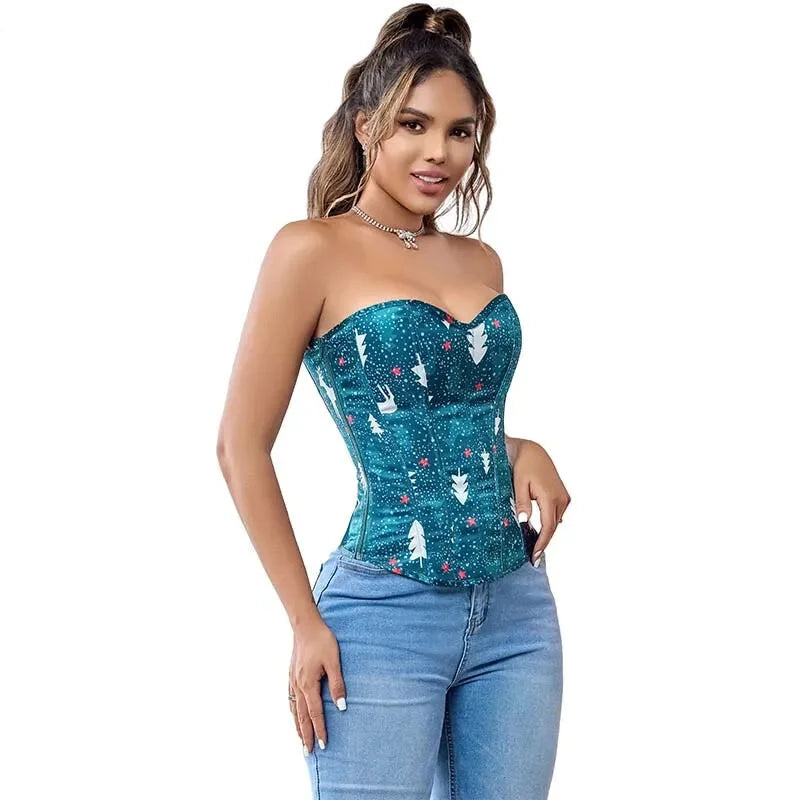 Green Lace-Up Corset Top Fish Bone Support Plus Size Xs-Xl Zip & Lace Closure - Xs