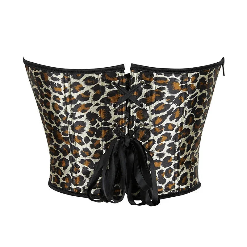 Leopard Print Zip-Up Corset Fishbone Support Plus Size S-Xxl - Xxl
