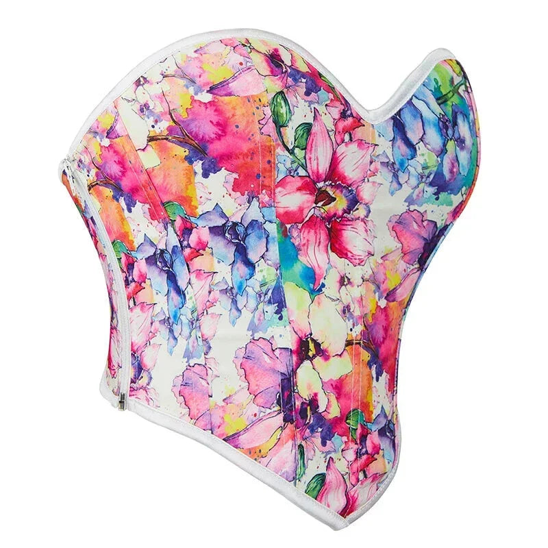 Floral Print Plus Size Bustier Top Zip Up Cropped Corset For Women S-Xxl - M