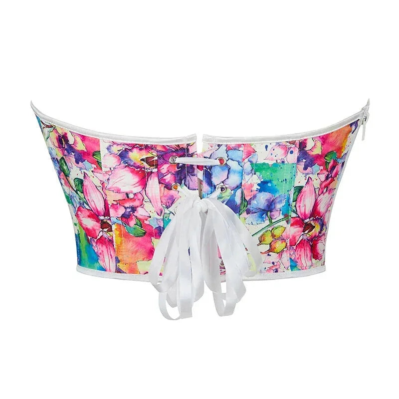 Floral Print Plus Size Bustier Top Zip Up Cropped Corset For Women S-Xxl - M