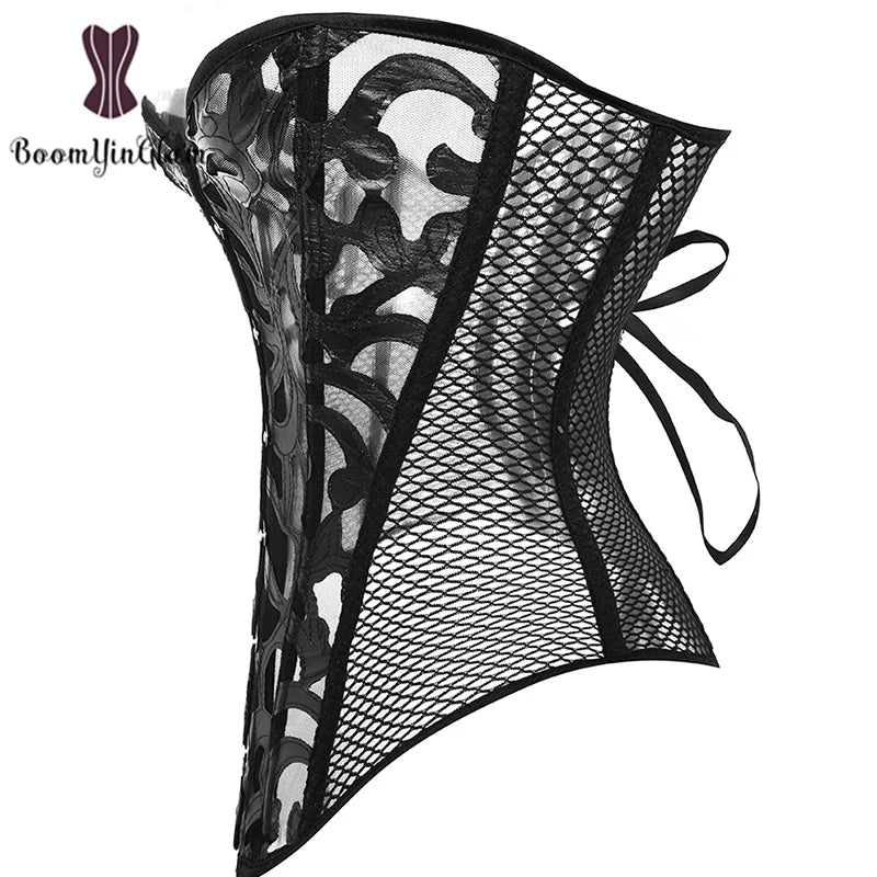 Mesh Net Corset Black White See Through Bustier For Alluring Slimming And Breathability - White - 5Xl