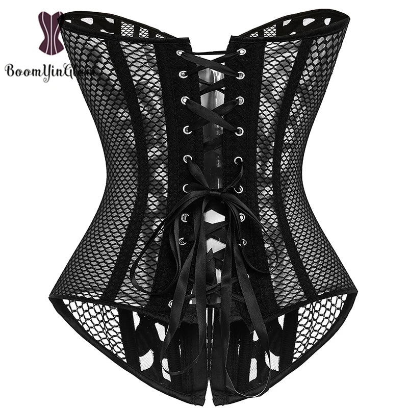 Mesh Net Corset Black White See Through Bustier For Alluring Slimming And Breathability - White - 5Xl