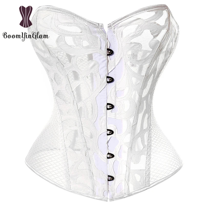 Mesh Net Corset Black White See Through Bustier For Alluring Slimming And Breathability - White - 5Xl
