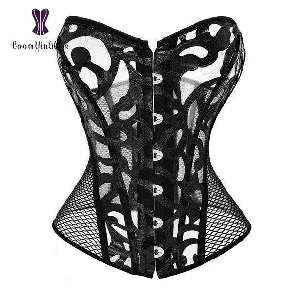 Mesh Net Corset Black White See Through Bustier For Alluring Slimming And Breathability - White - 5Xl