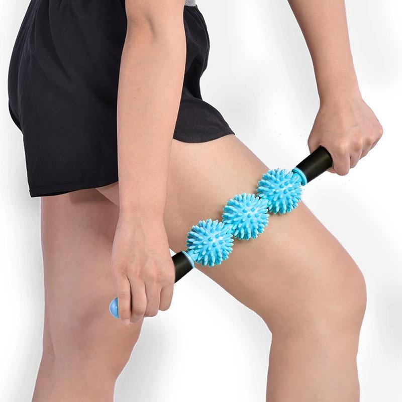 Triple Hedgehog Balls Massage Stick For Neck Leg And Hand Yoga Health Care - Purple