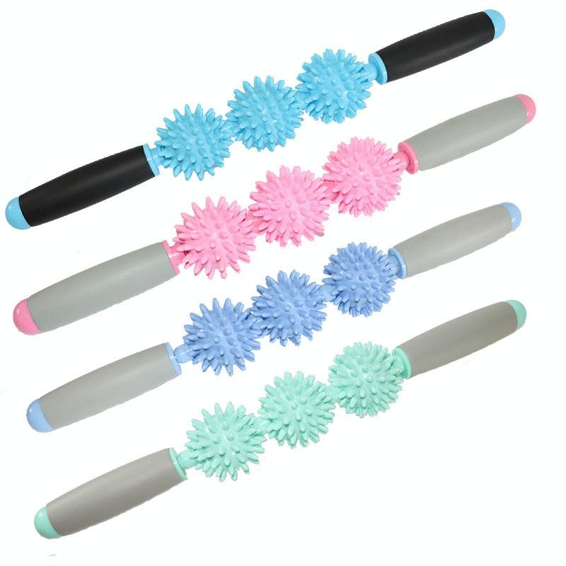 Triple Hedgehog Balls Massage Stick For Neck Leg And Hand Yoga Health Care - Purple