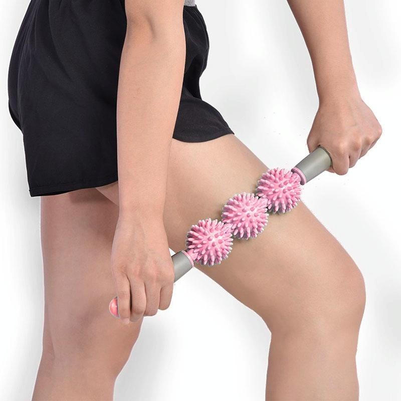 Triple Hedgehog Balls Massage Stick For Neck Leg And Hand Yoga Health Care - Purple