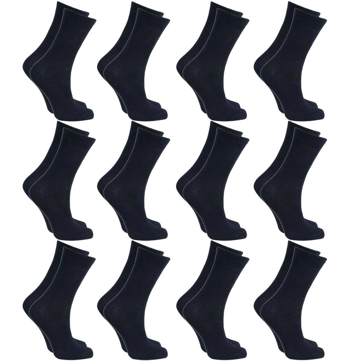 12x Pairs SCHOOL SOCKS Plain Cotton Rich Girls Boys School Uniform in Black