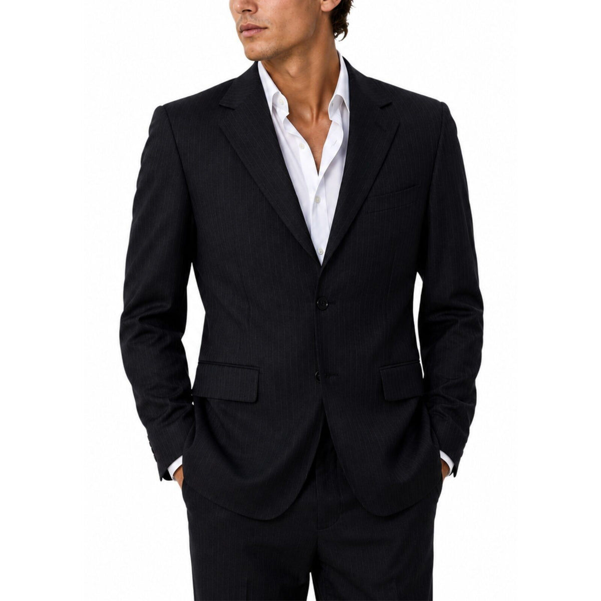 Mens Suit Jacket 2 Button Pinstripe Business Work Blazer Fully Lined - Charcoal