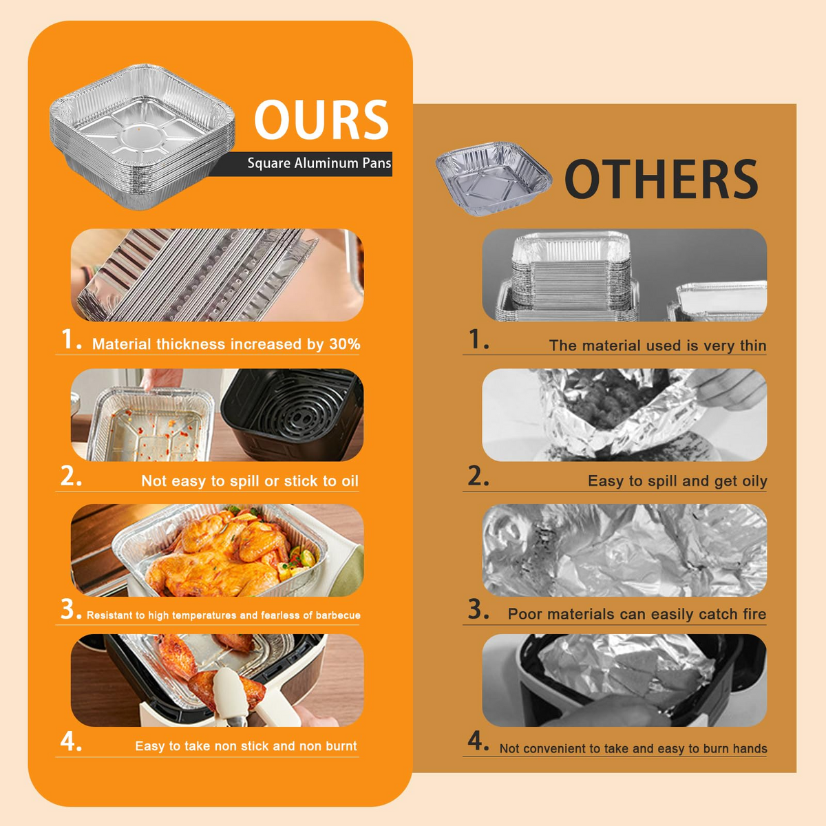 320x Aluminium Square Baking Trays Disposable - Suits Air Frying 20x20x4.5cm