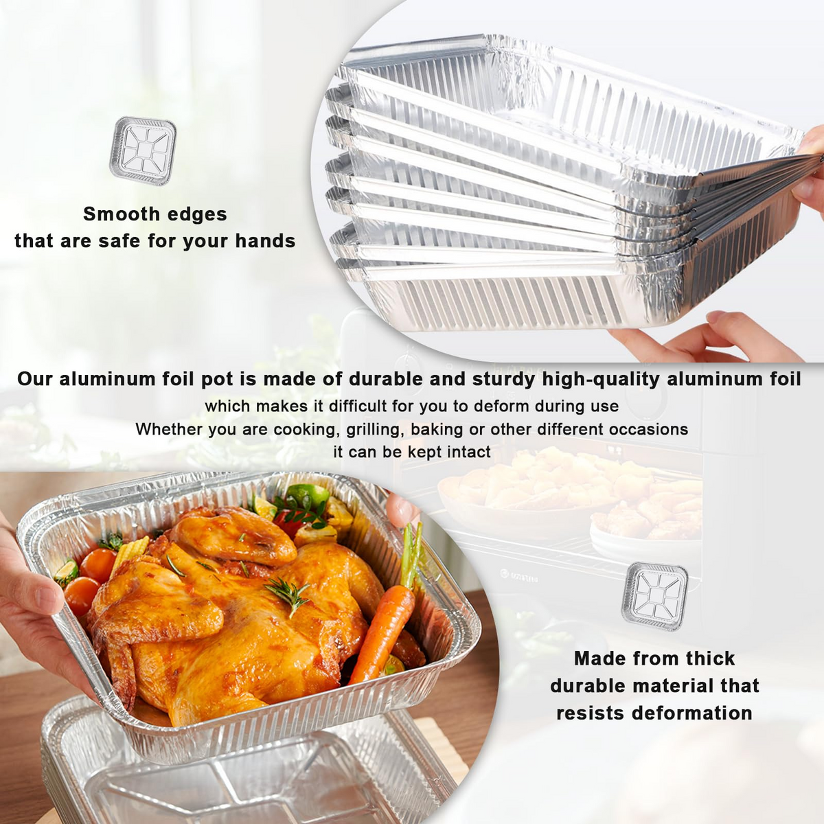 320x Aluminium Square Baking Trays Disposable - Suits Air Frying 20x20x4.5cm