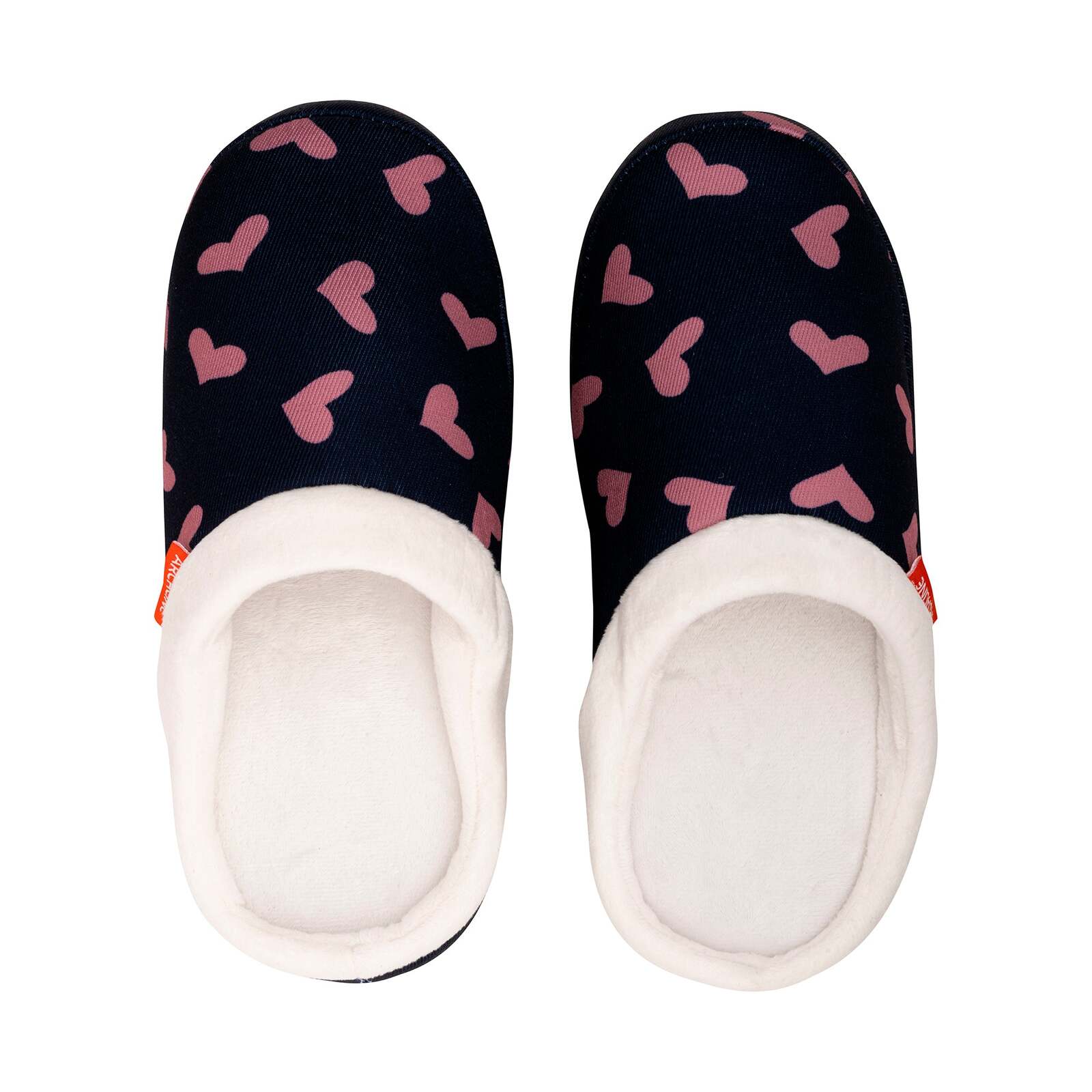 ARCHLINE Orthotic Slippers Slip On Scuffs Pain Relief Moccasins - Navy with Hearts - EUR 40 (Womens US 9)