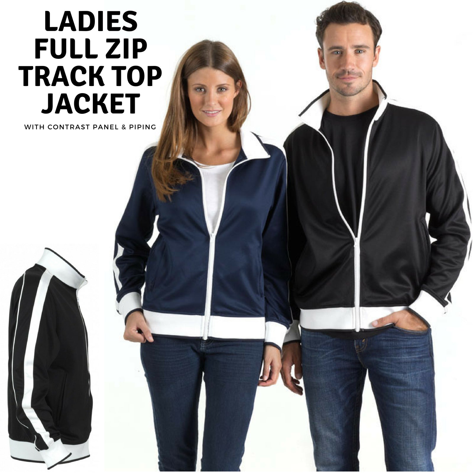 Track Top Jacket Full Zip Tracksuit Varsity Jumper Warm Winter - Black/White - XL (18-20)