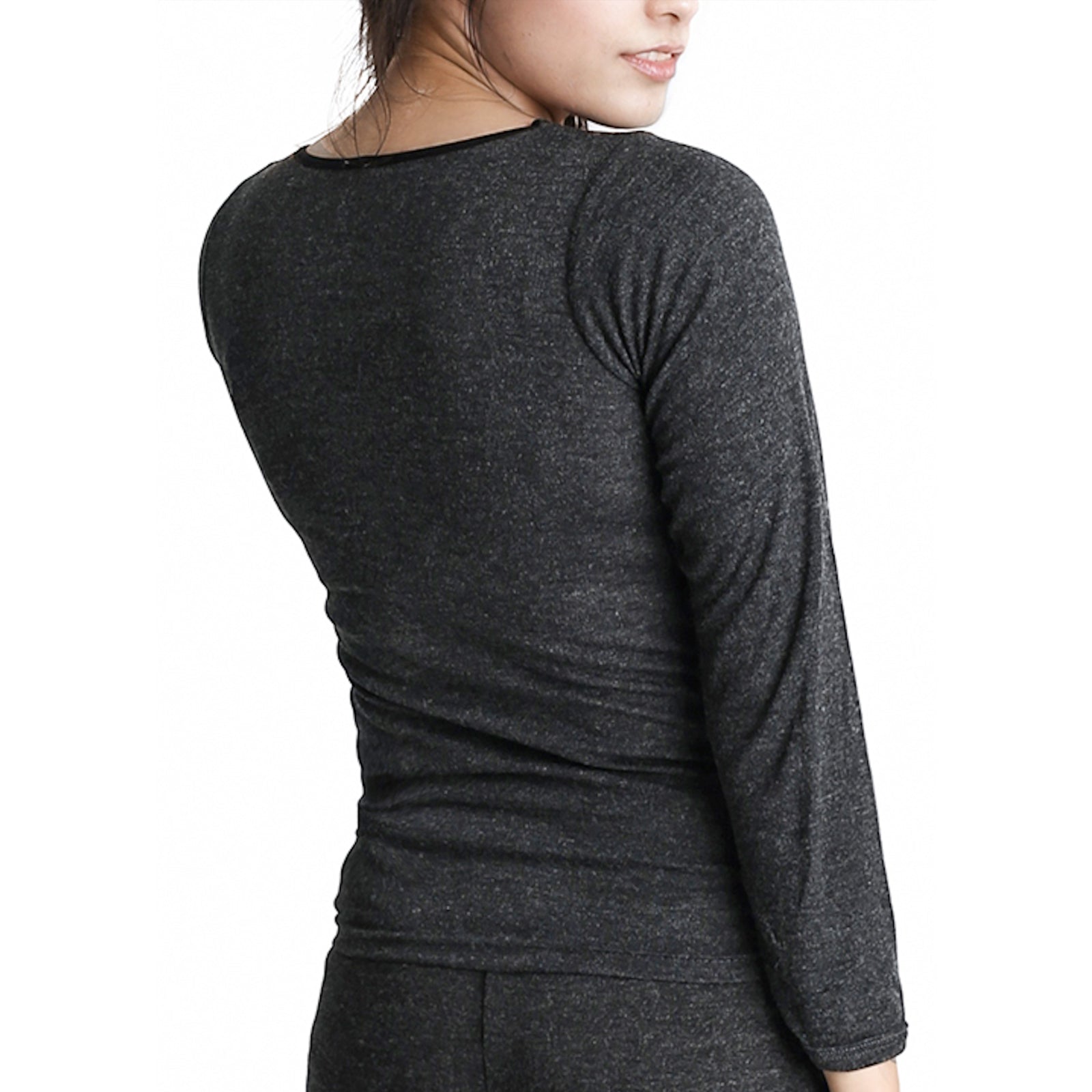 Ladies Merino Wool Blend Long Sleeve Thermal Spencer Top Underwear Thermals - Black - 16-18