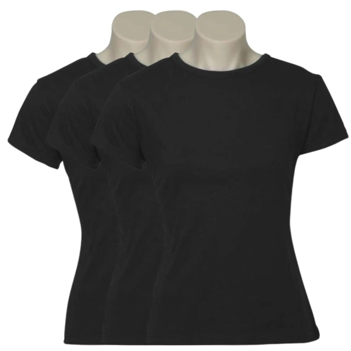 3x Womens 100% Cotton T-Shirt Plain Basic Tee Casual Top in Black