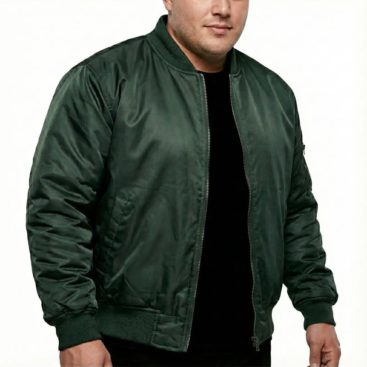 Plus Size Quilted Jacket Zip Up Classic Padded Flight Flying Winter Big & Tall - Bottle Green