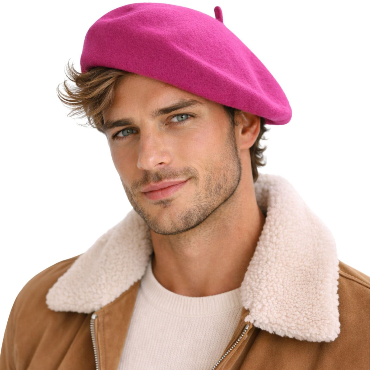 Unisex French Beret Hat Military Army Style Beanie Winter Warm Cap  - Pink