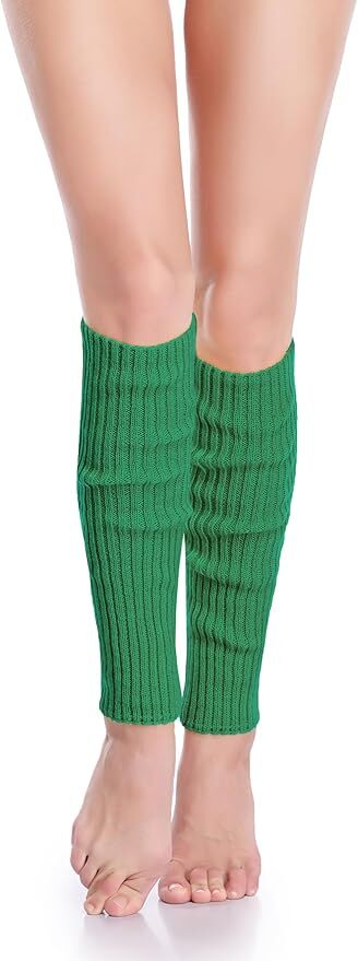 Pair of Womens Leg Warmers Disco Winter Knit Dance Party Crochet Legging Socks Costume - Green