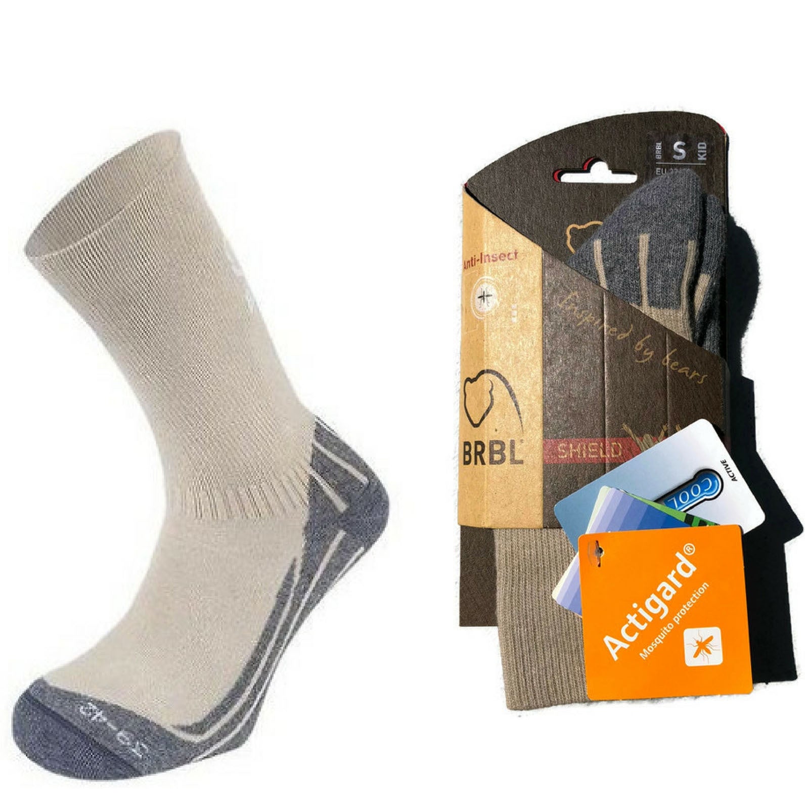 BRBL Anti Insect Repellent Socks Mosquito Mozzie Bugs Camp Kids - Beige - M