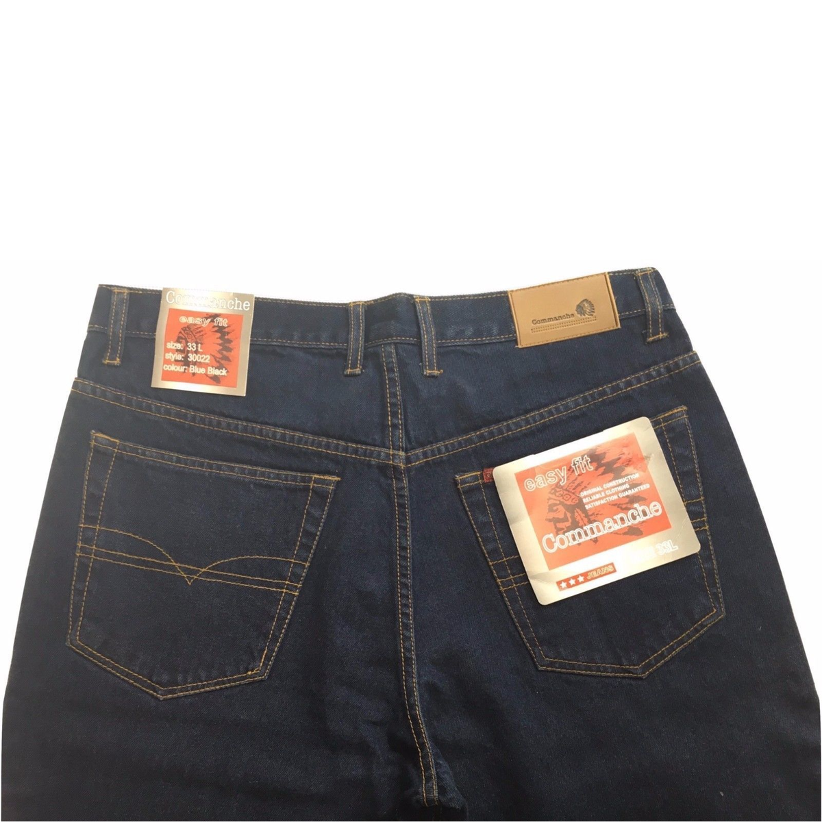COMMANCHE Classic Basic Jeans Denim Original Straight Leg Pants Trousers - Blue/Black