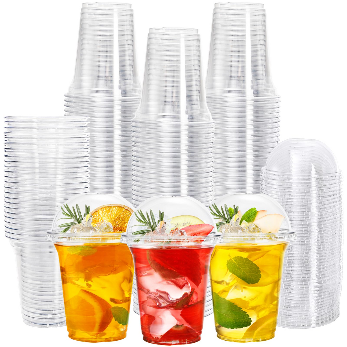 432x 14oz (420ml) Premium Plastic Clear Cups BPA Free - with Dome Lids
