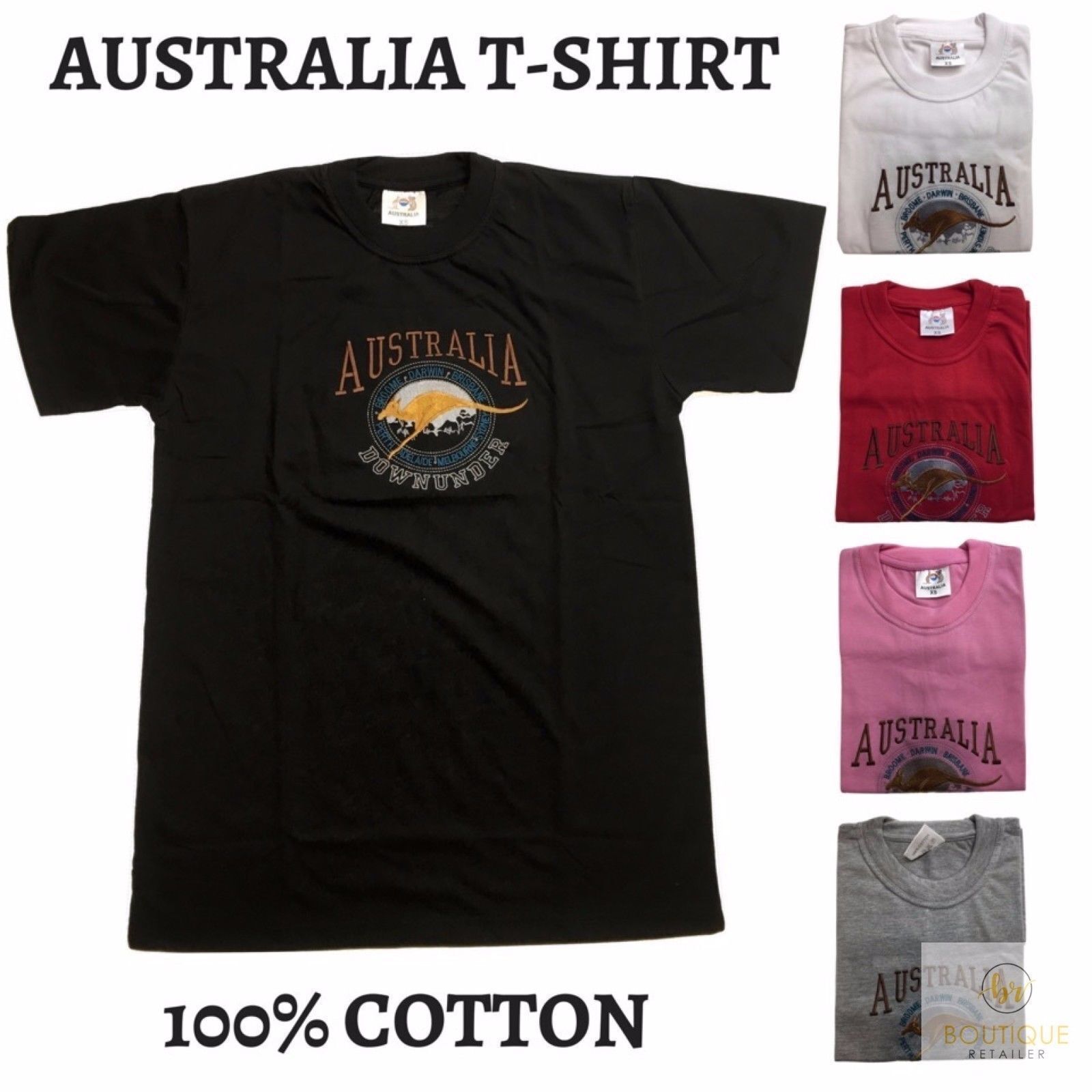 Adult Australia Kangaroo T Shirt Australia Day Souvenir Tee Top 100% Cotton - Pink - L