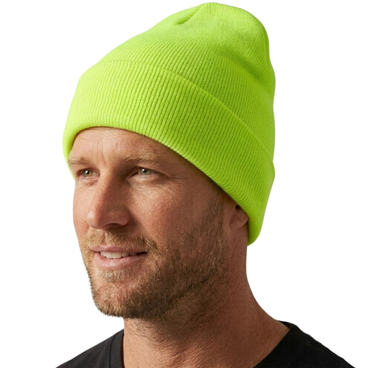 Unisex Fluro Beanie Hi Vis Knit Winter Hat Ski Cap One Size - Fluro Yellow