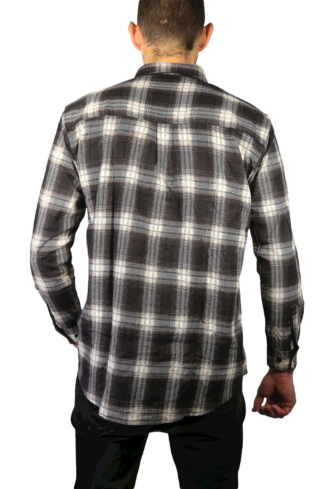Mens Flannelette Long Sleeve Shirt 100% Cotton Check Authentic Flannel - Full Placket - Black - 9XL