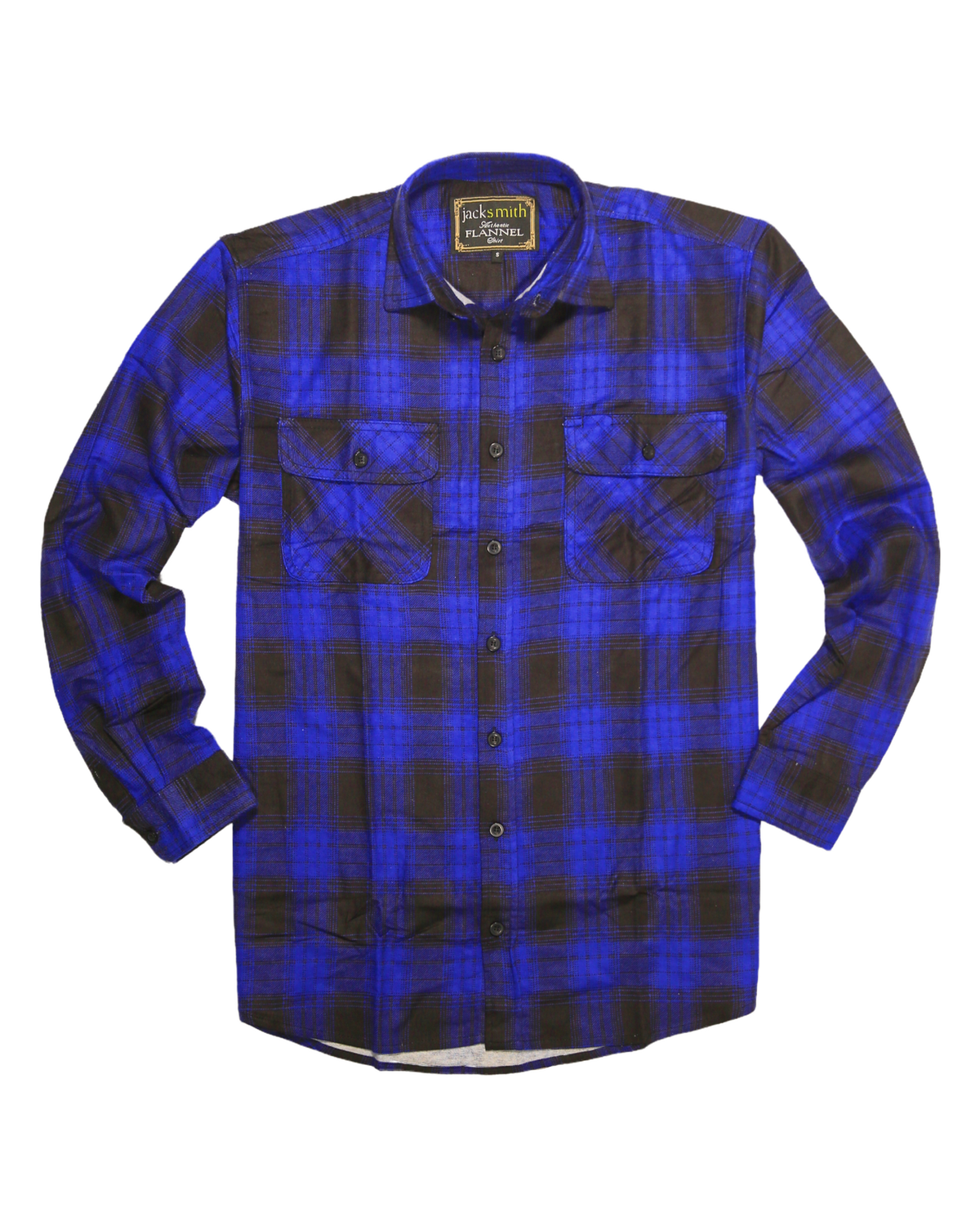 Mens Flannelette Long Sleeve Shirt 100% Cotton Check Authentic Flannel - Full Placket - Royal Blue