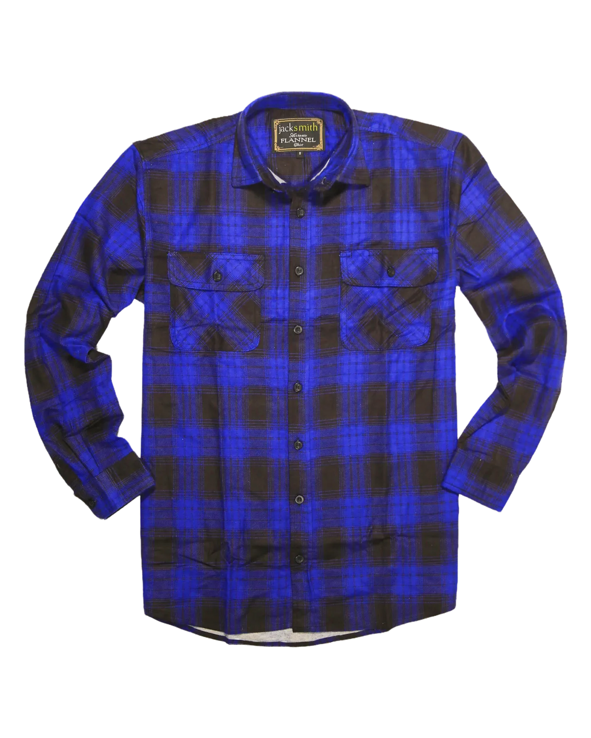 Mens Flannelette Long Sleeve Shirt 100% Cotton Check Authentic Flannel - Full Placket - Royal Blue