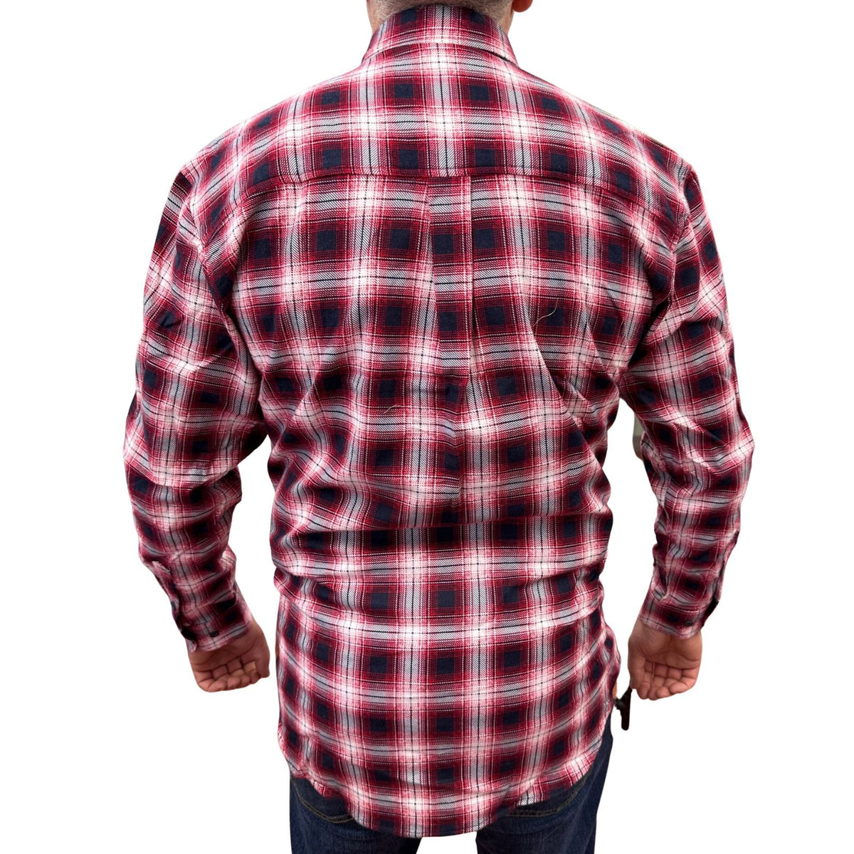 Mens Flannelette Long Sleeve Pullover Shirt 100% Cotton Flannel - Half Placket - Red/Navy