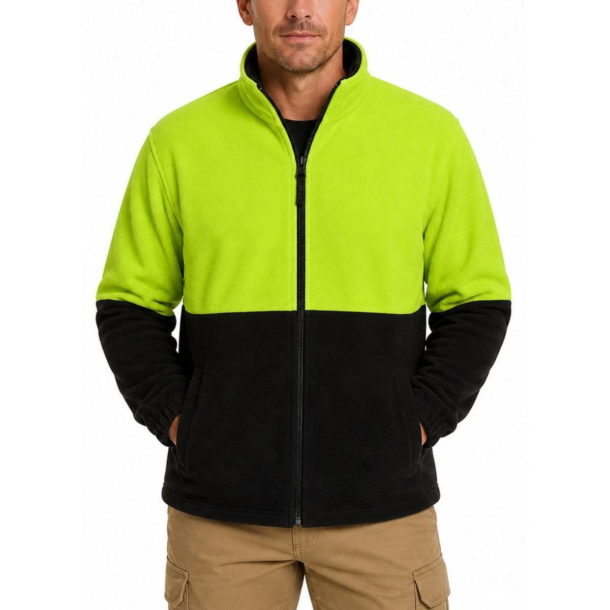 Hi Vis Polar Fleece Full Zip Safety Workwear Fleecy Jacket Unisex - Yellow