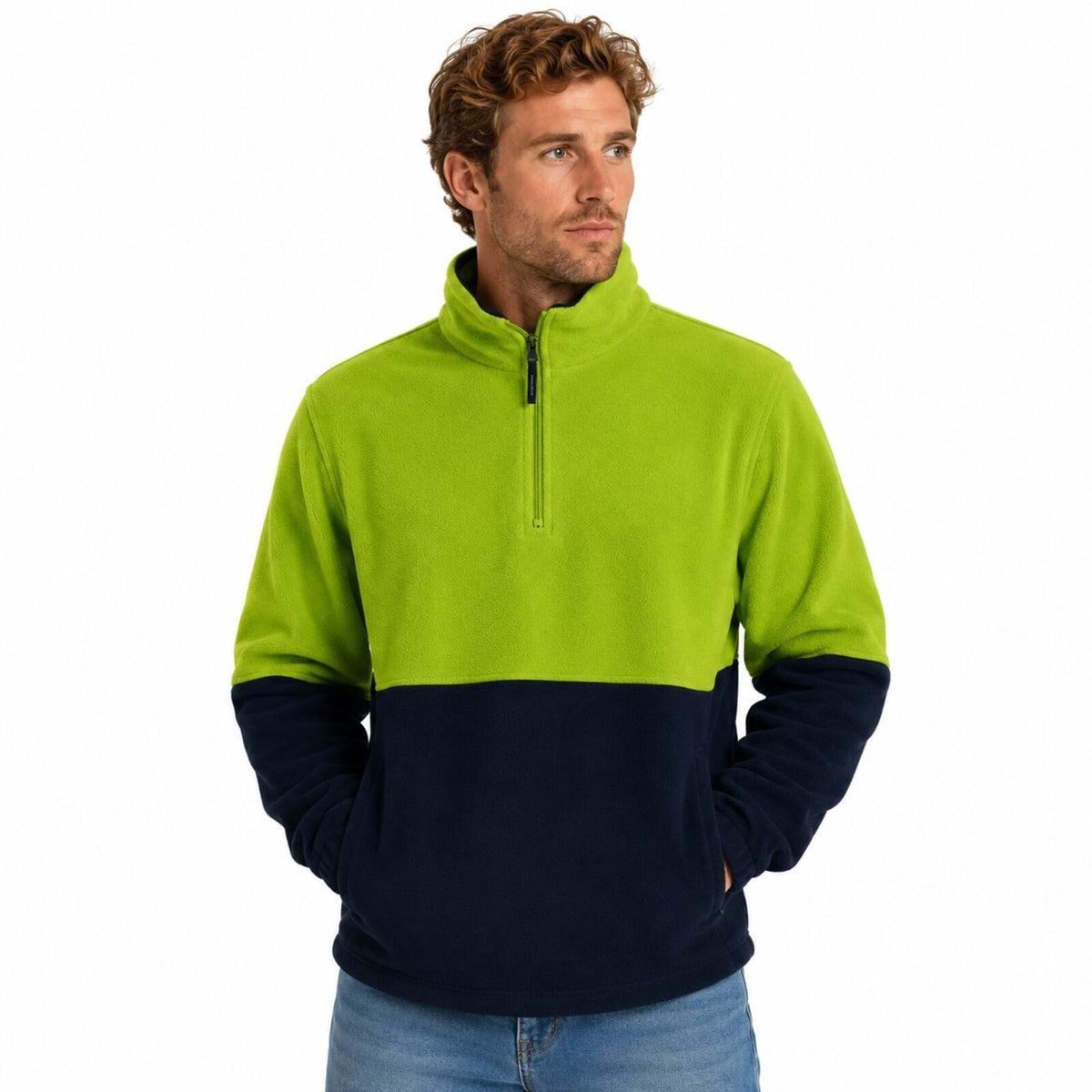 Hi Vis Polar Fleece Jumper Half Zip Safety Workwear Jacket Unisex - Yellow