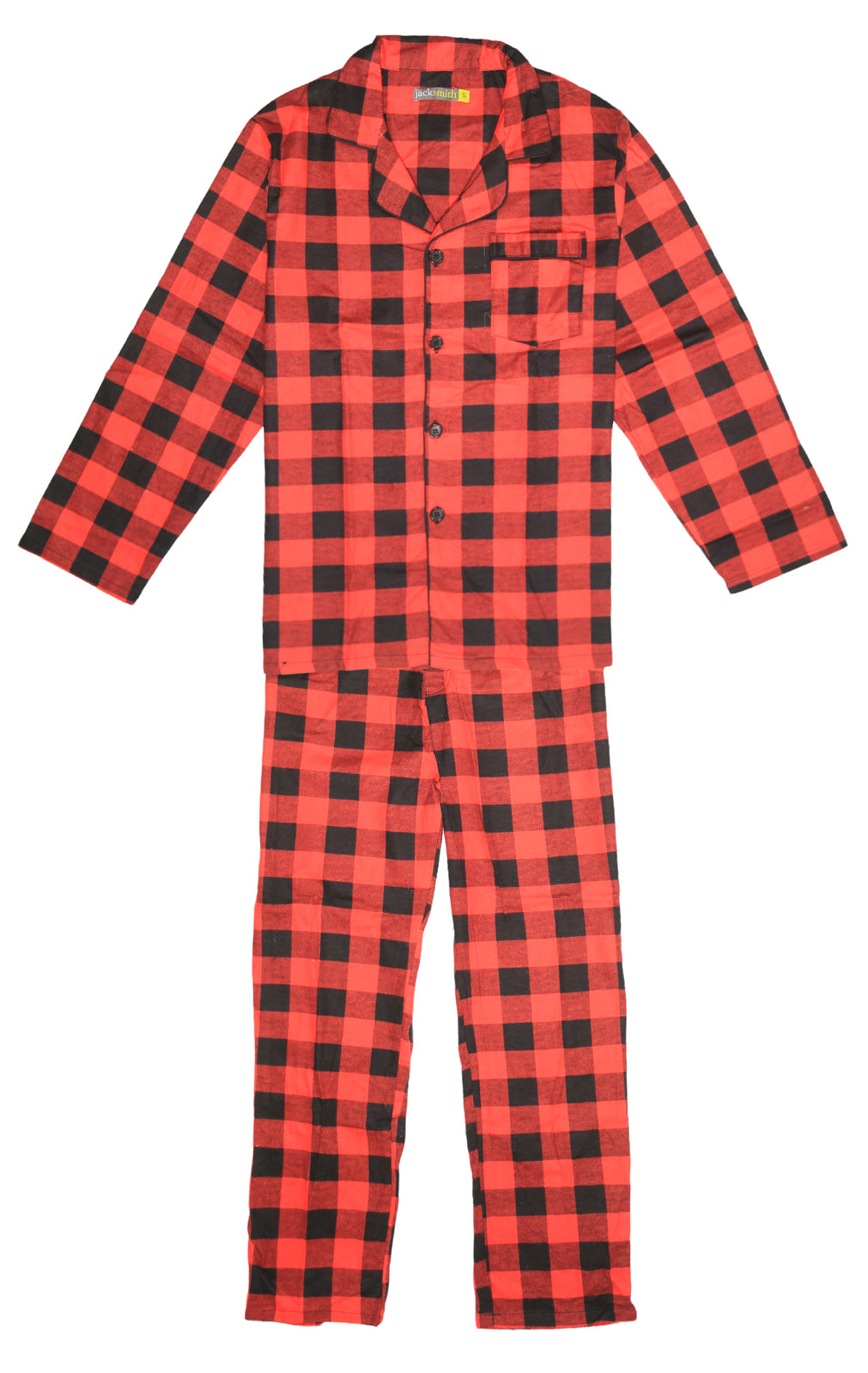 Mens Flannelette Pyjama Set Sleepwear Soft 100% Cotton PJs Two Piece Pajamas - Red - 3XL